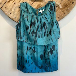 CAbi Silk Professional Sleeveless Blouse Top Tourquoise Blue Two Tier-S